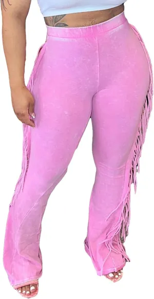 Women's Fringe Jogger Pants Bodycon Tassel Yoga Pant Sweatpant High Waist Long Trousers