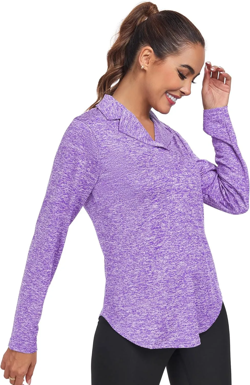 Women's Long Sleeve V Neck Golf Polo Shirt Lapel Collar Tennis Workout Sports Top