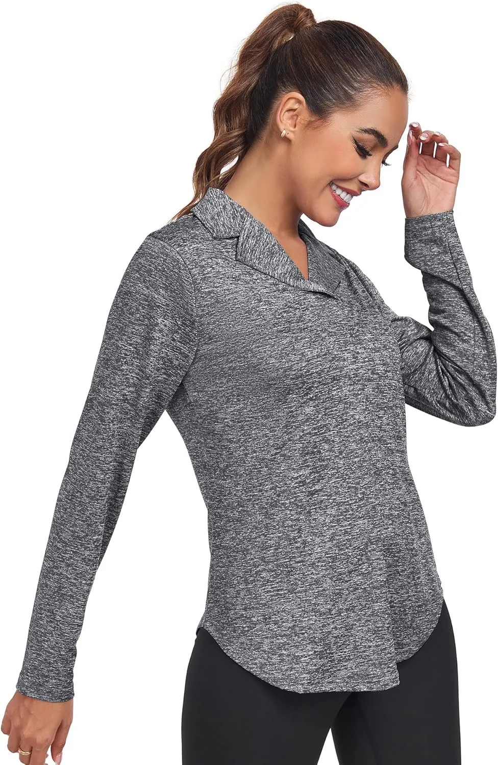 Women's Long Sleeve V Neck Golf Polo Shirt Lapel Collar Tennis Workout Sports Top