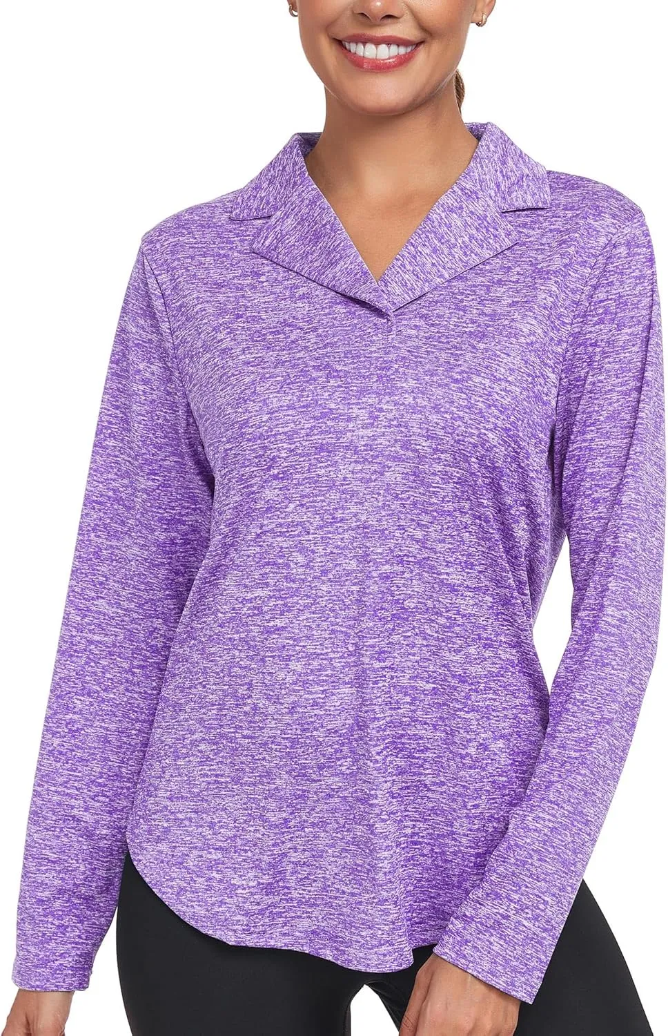Women's Long Sleeve V Neck Golf Polo Shirt Lapel Collar Tennis Workout Sports Top