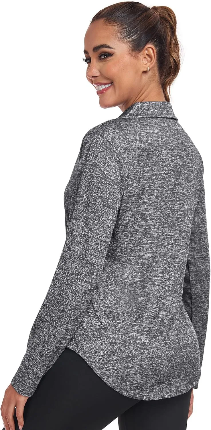 Women's Long Sleeve V Neck Golf Polo Shirt Lapel Collar Tennis Workout Sports Top