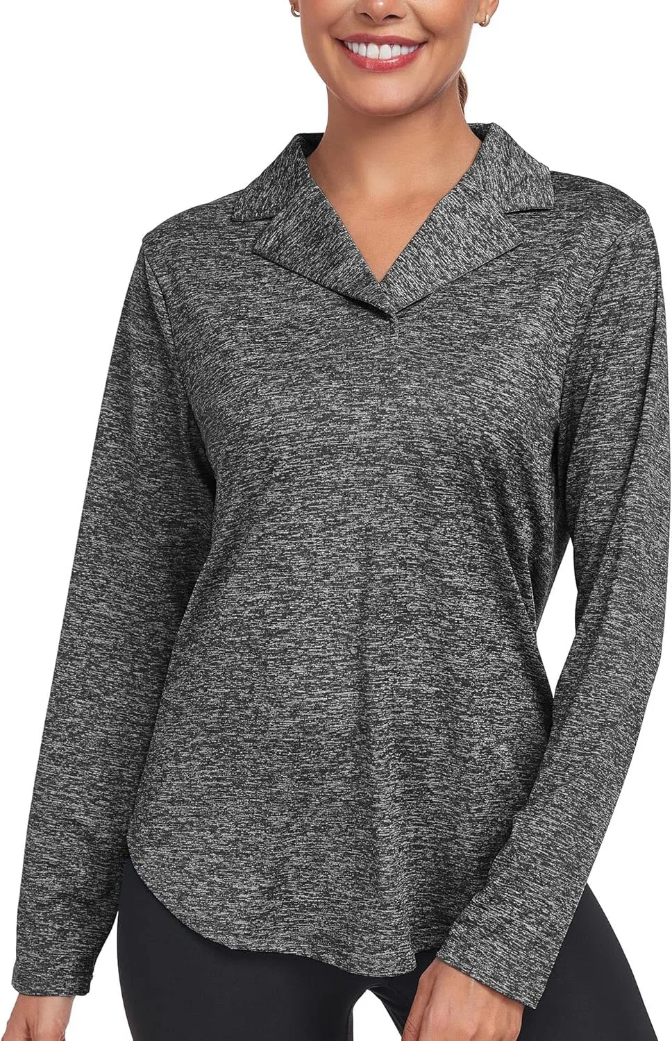 Women's Long Sleeve V Neck Golf Polo Shirt Lapel Collar Tennis Workout Sports Top