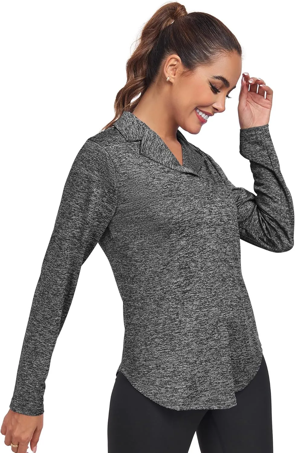 Women's Long Sleeve V Neck Golf Polo Shirt Lapel Collar Tennis Workout Sports Top