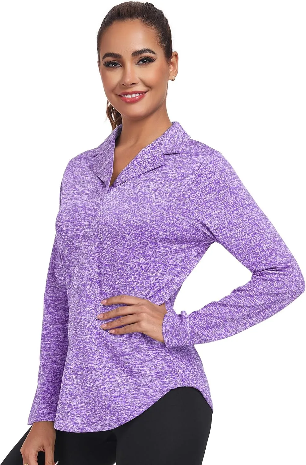 Women's Long Sleeve V Neck Golf Polo Shirt Lapel Collar Tennis Workout Sports Top