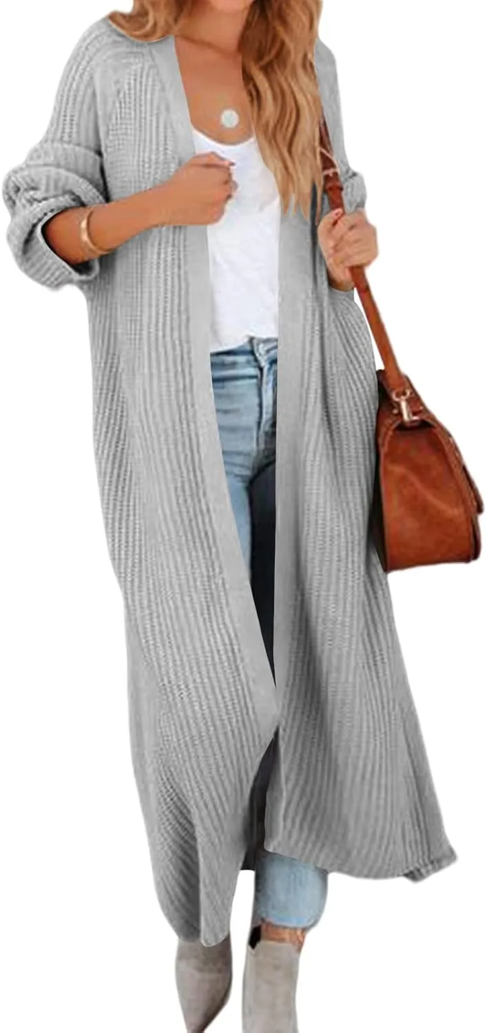 Women's Oversized Long Cardigan Sweaters Long Sleeve Split Open Front Drape Knit Duster Coat
