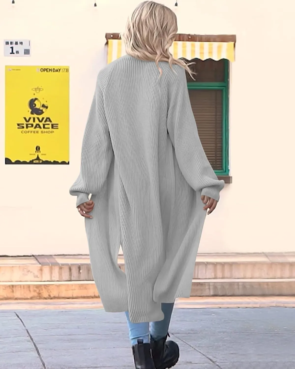 Women's Oversized Long Cardigan Sweaters Long Sleeve Split Open Front Drape Knit Duster Coat