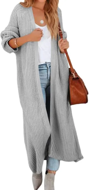 Women's Oversized Long Cardigan Sweaters Long Sleeve Split Open Front Drape Knit Duster Coat