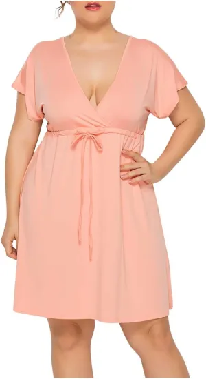 Womens Plus Size Wrap V Neck Dress Short Sleeve A-Line Midi Casual Dresses Tie Waist Loose Flowy Summer Dress