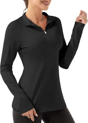 Women's Polo Shirts Long Sleeve UPF 50  Sun Protection Tennis Golf Workout Tops Sport Zipper V Neck
