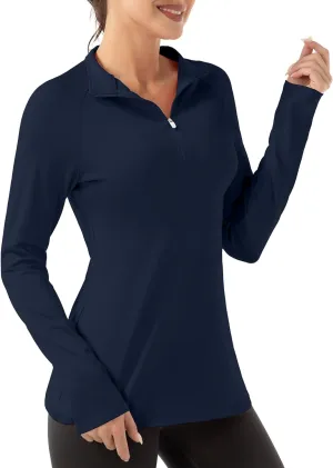 Women's Polo Shirts Long Sleeve UPF 50  Sun Protection Tennis Golf Workout Tops Sport Zipper V Neck