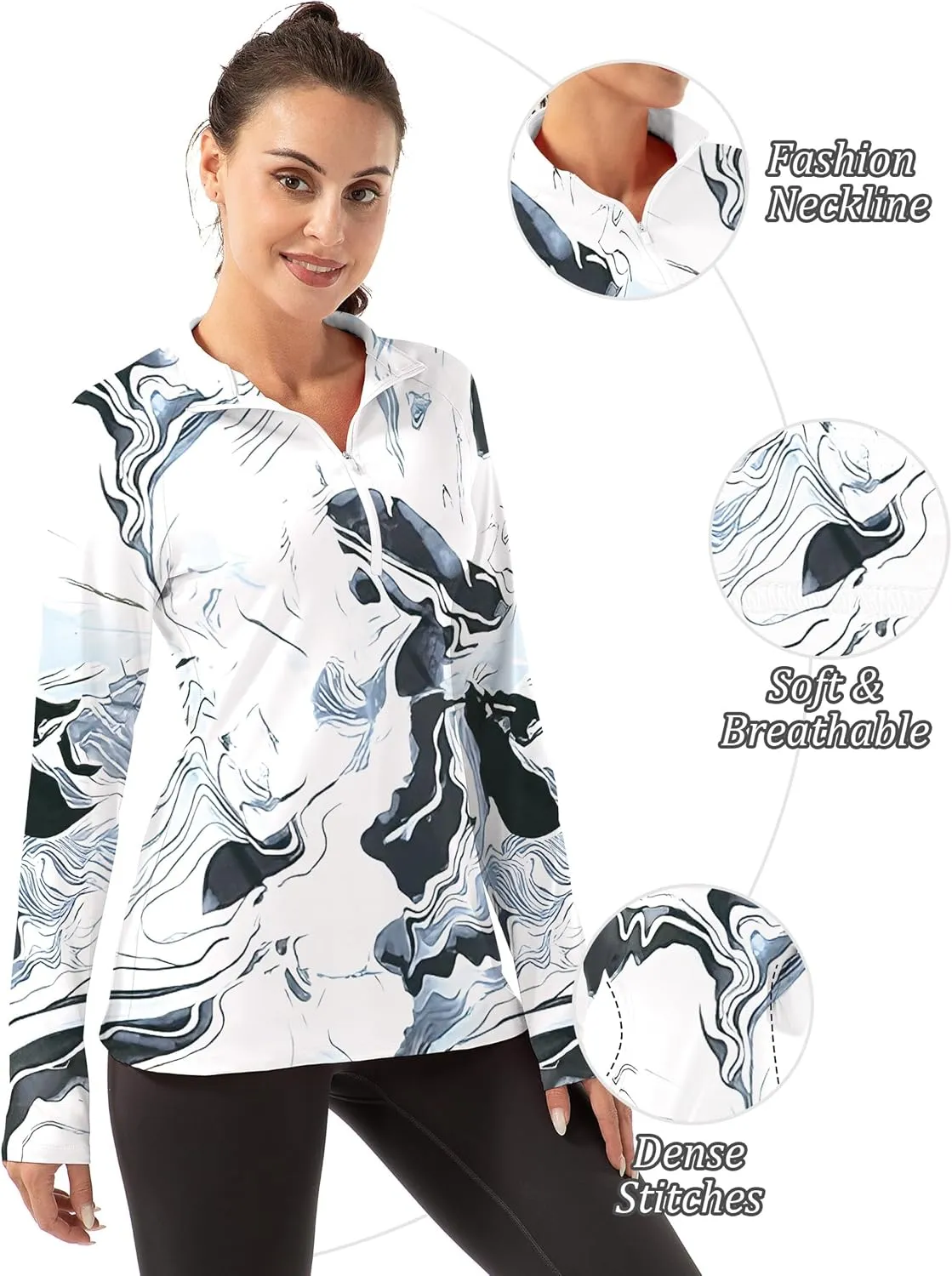 Women's Polo Shirts Long Sleeve UPF 50  Sun Protection Tennis Golf Workout Tops Sport Zipper V Neck