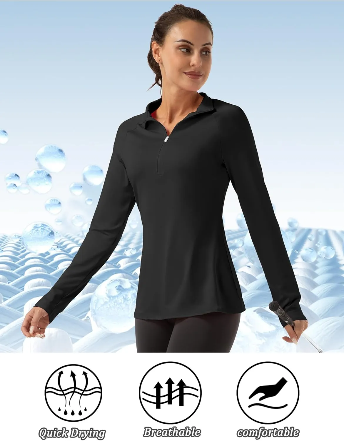 Women's Polo Shirts Long Sleeve UPF 50  Sun Protection Tennis Golf Workout Tops Sport Zipper V Neck