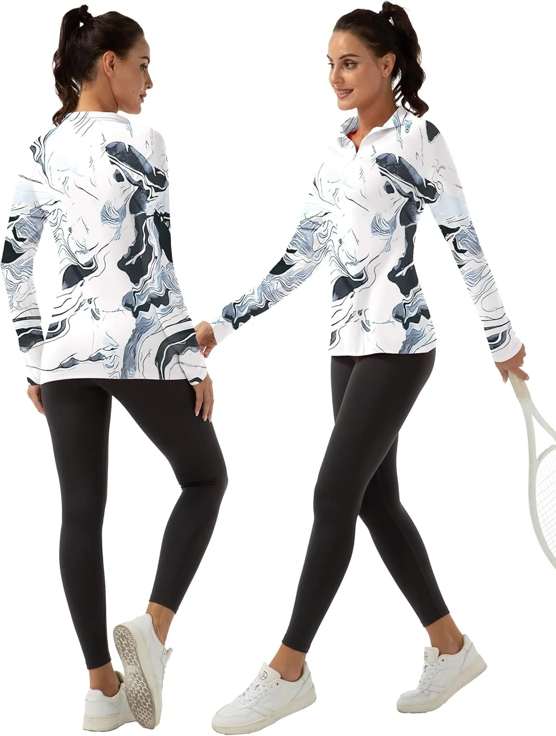 Women's Polo Shirts Long Sleeve UPF 50  Sun Protection Tennis Golf Workout Tops Sport Zipper V Neck