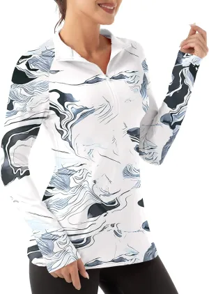 Women's Polo Shirts Long Sleeve UPF 50  Sun Protection Tennis Golf Workout Tops Sport Zipper V Neck