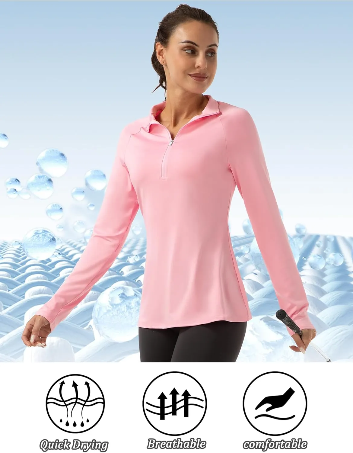 Women's Polo Shirts Long Sleeve UPF 50  Sun Protection Tennis Golf Workout Tops Sport Zipper V Neck