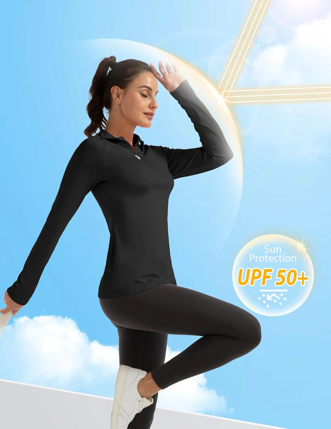 Women's Polo Shirts Long Sleeve UPF 50  Sun Protection Tennis Golf Workout Tops Sport Zipper V Neck