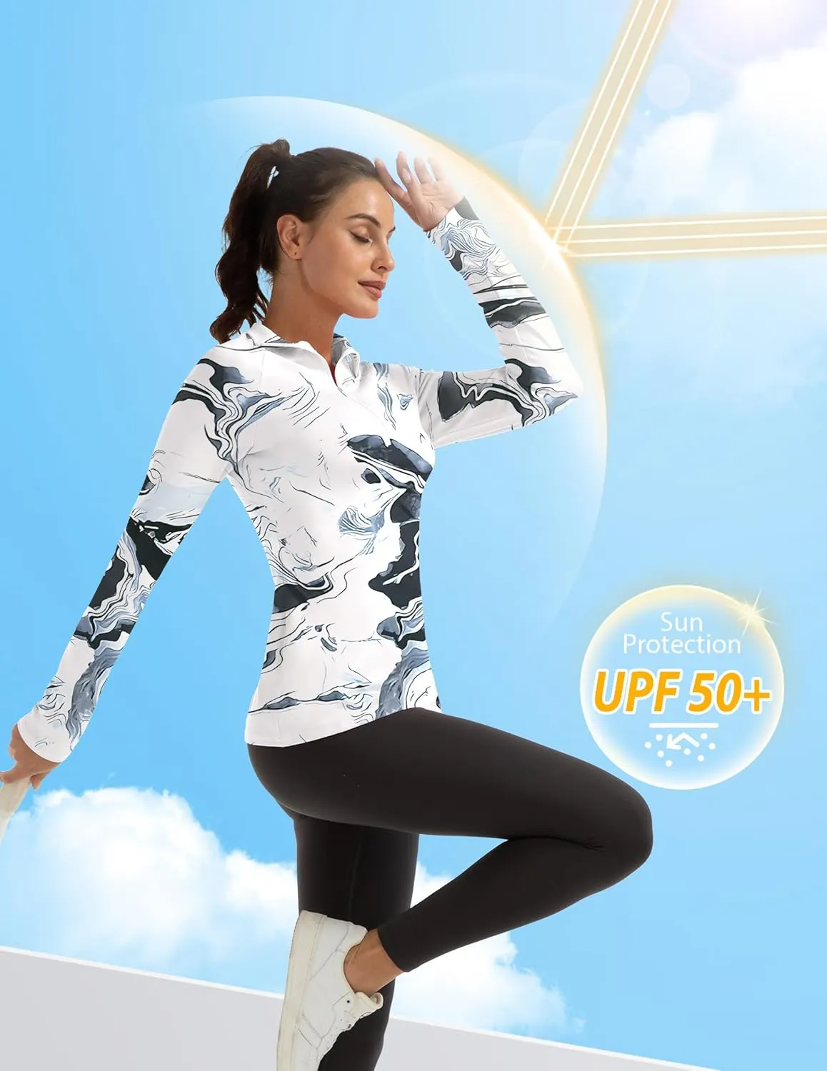 Women's Polo Shirts Long Sleeve UPF 50  Sun Protection Tennis Golf Workout Tops Sport Zipper V Neck