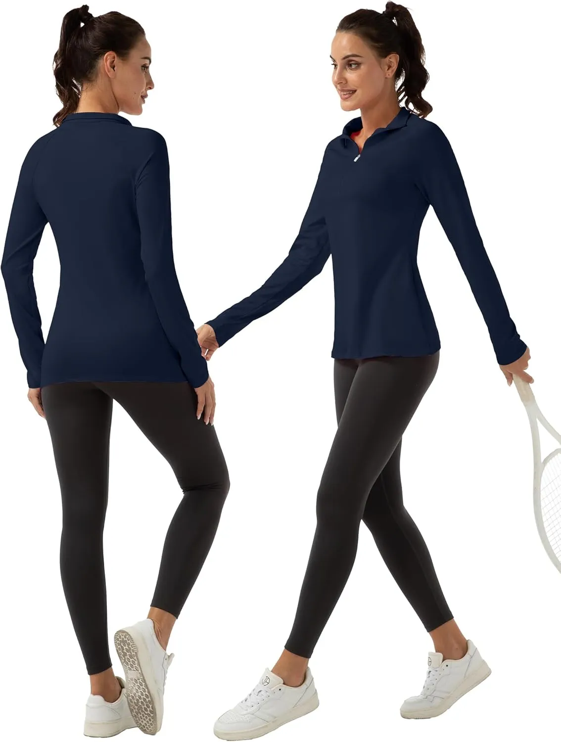 Women's Polo Shirts Long Sleeve UPF 50  Sun Protection Tennis Golf Workout Tops Sport Zipper V Neck