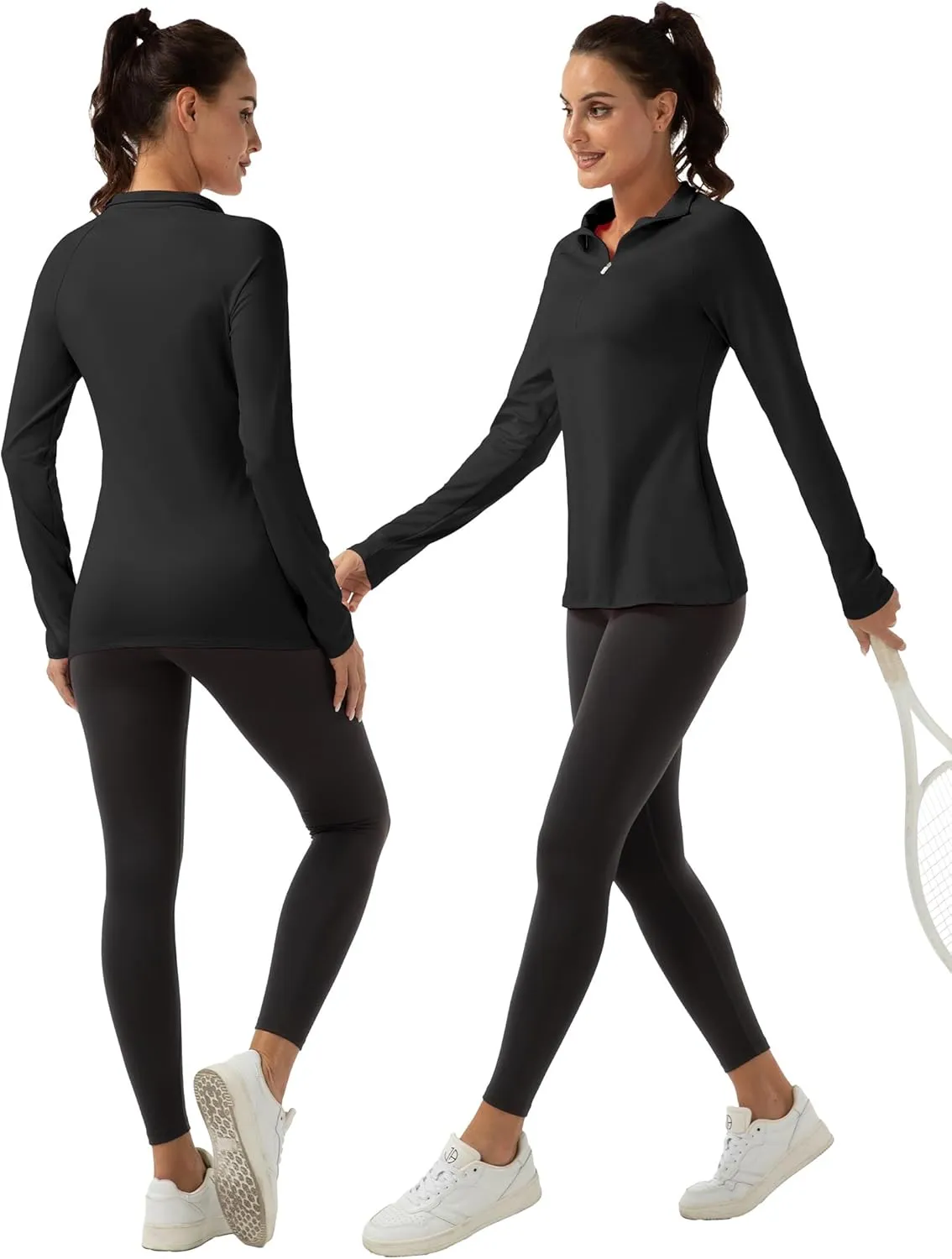 Women's Polo Shirts Long Sleeve UPF 50  Sun Protection Tennis Golf Workout Tops Sport Zipper V Neck