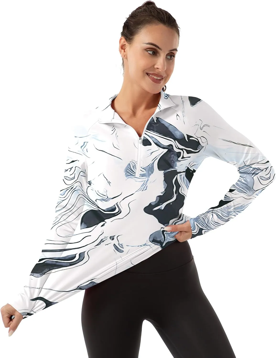 Women's Polo Shirts Long Sleeve UPF 50  Sun Protection Tennis Golf Workout Tops Sport Zipper V Neck