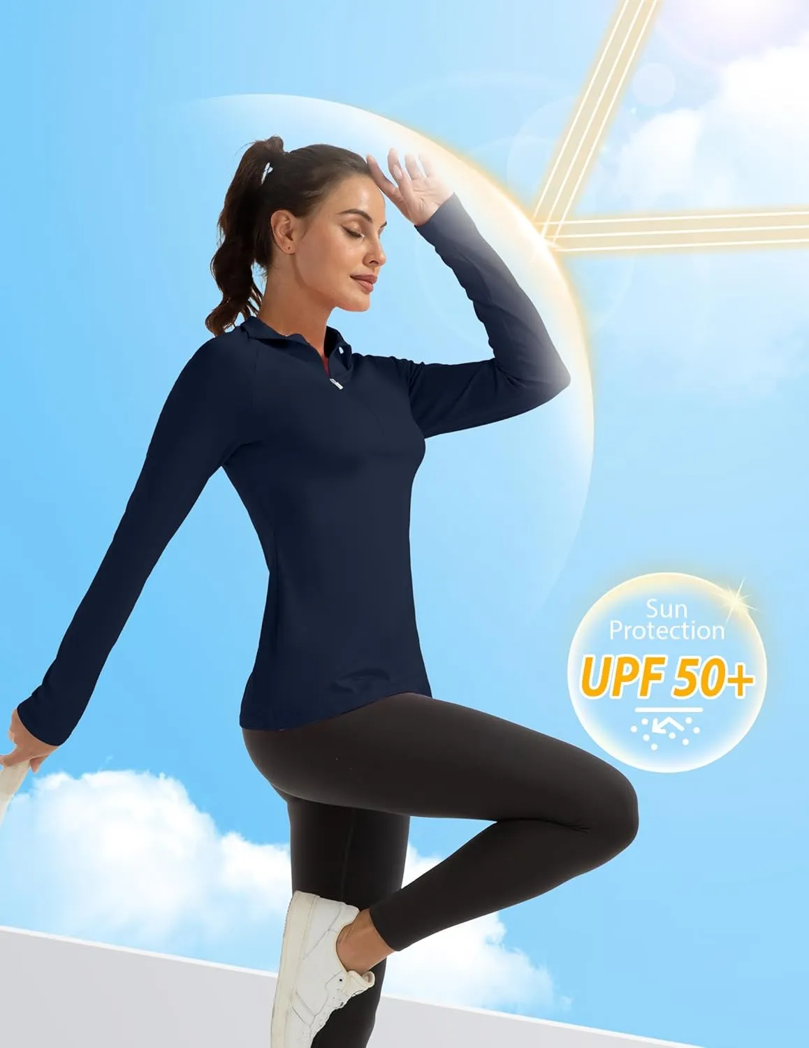 Women's Polo Shirts Long Sleeve UPF 50  Sun Protection Tennis Golf Workout Tops Sport Zipper V Neck
