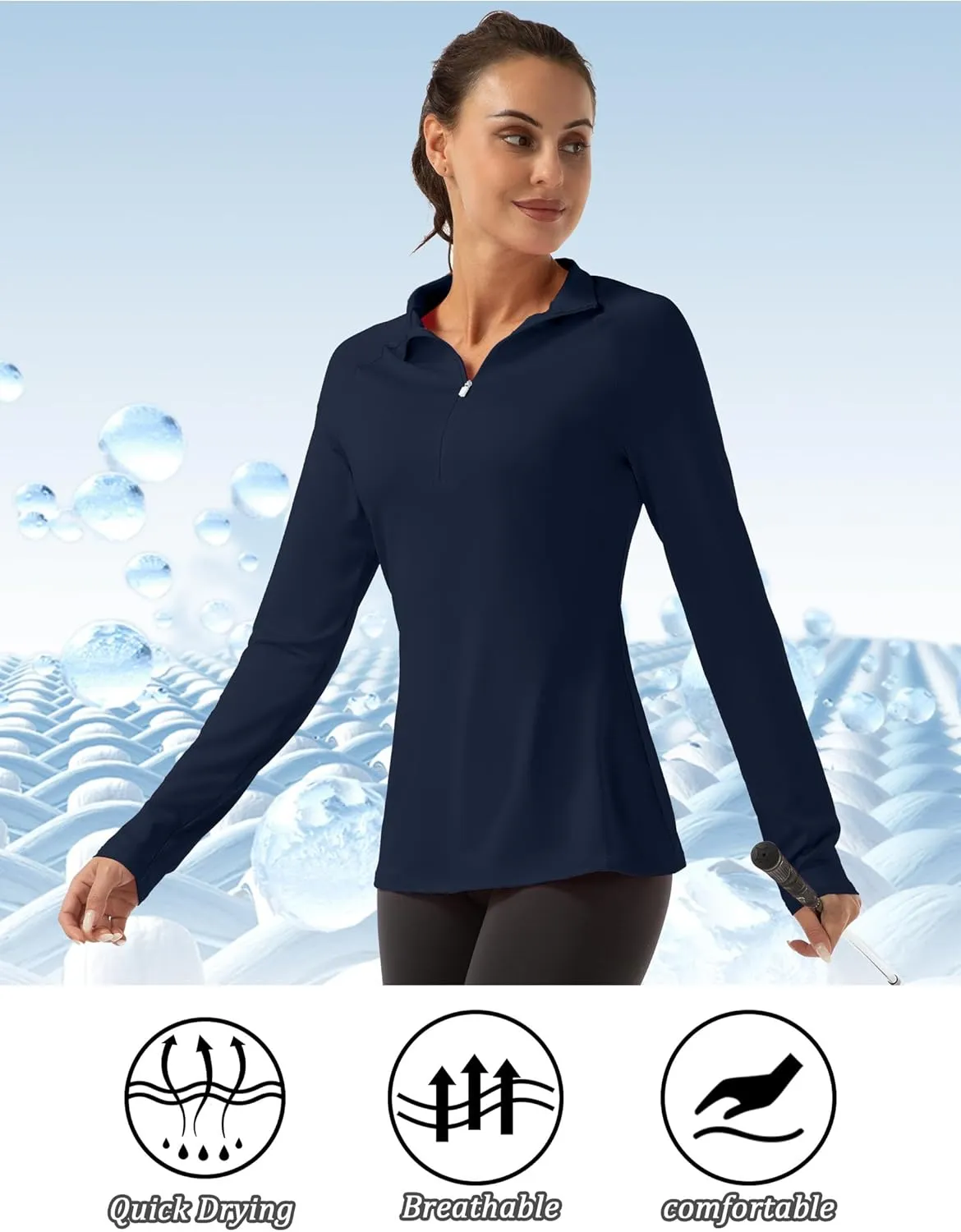 Women's Polo Shirts Long Sleeve UPF 50  Sun Protection Tennis Golf Workout Tops Sport Zipper V Neck