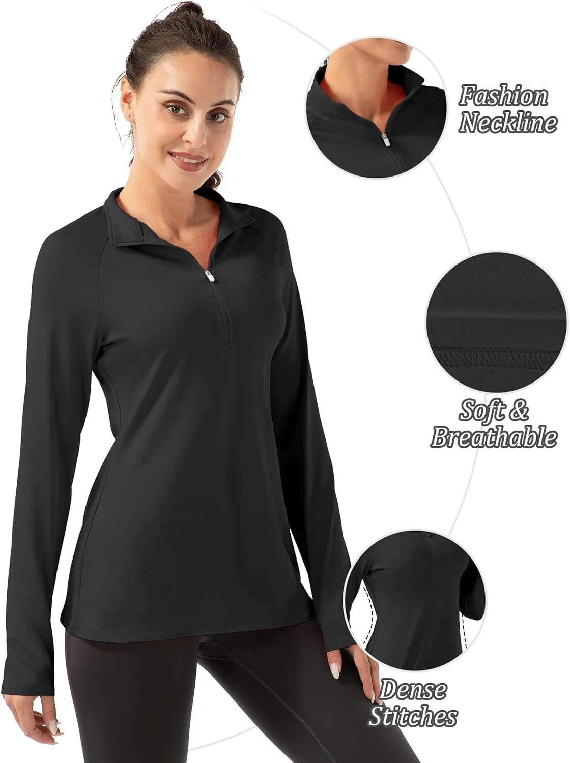 Women's Polo Shirts Long Sleeve UPF 50  Sun Protection Tennis Golf Workout Tops Sport Zipper V Neck