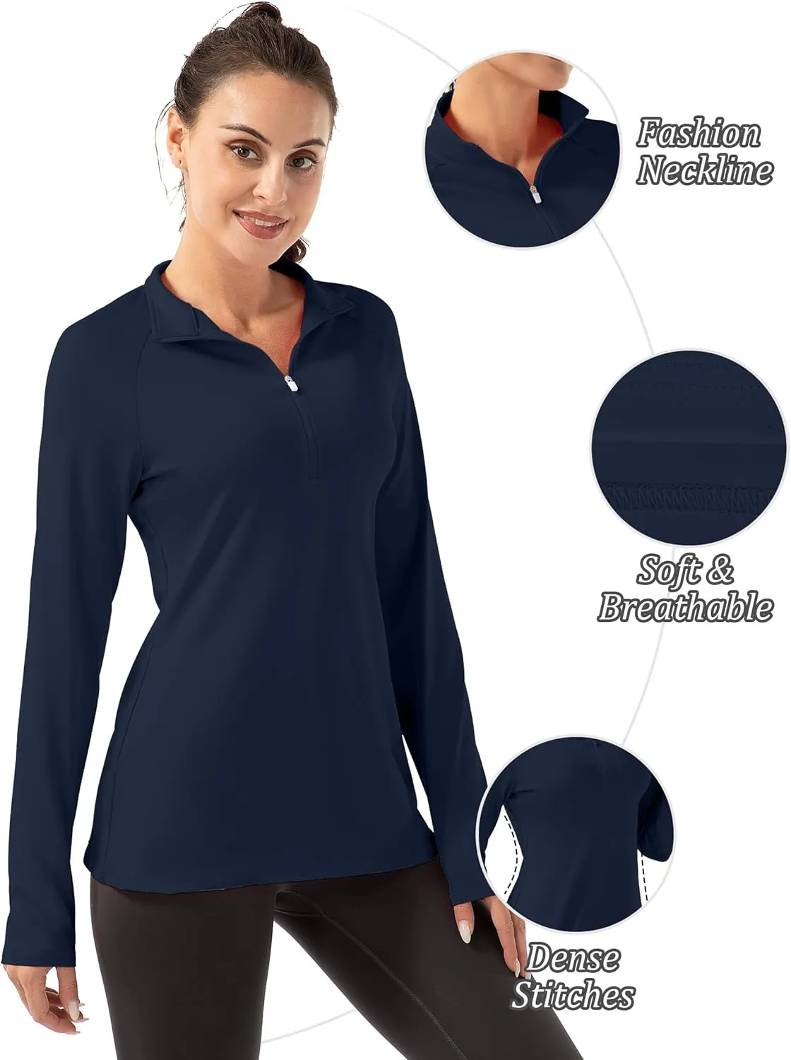 Women's Polo Shirts Long Sleeve UPF 50  Sun Protection Tennis Golf Workout Tops Sport Zipper V Neck