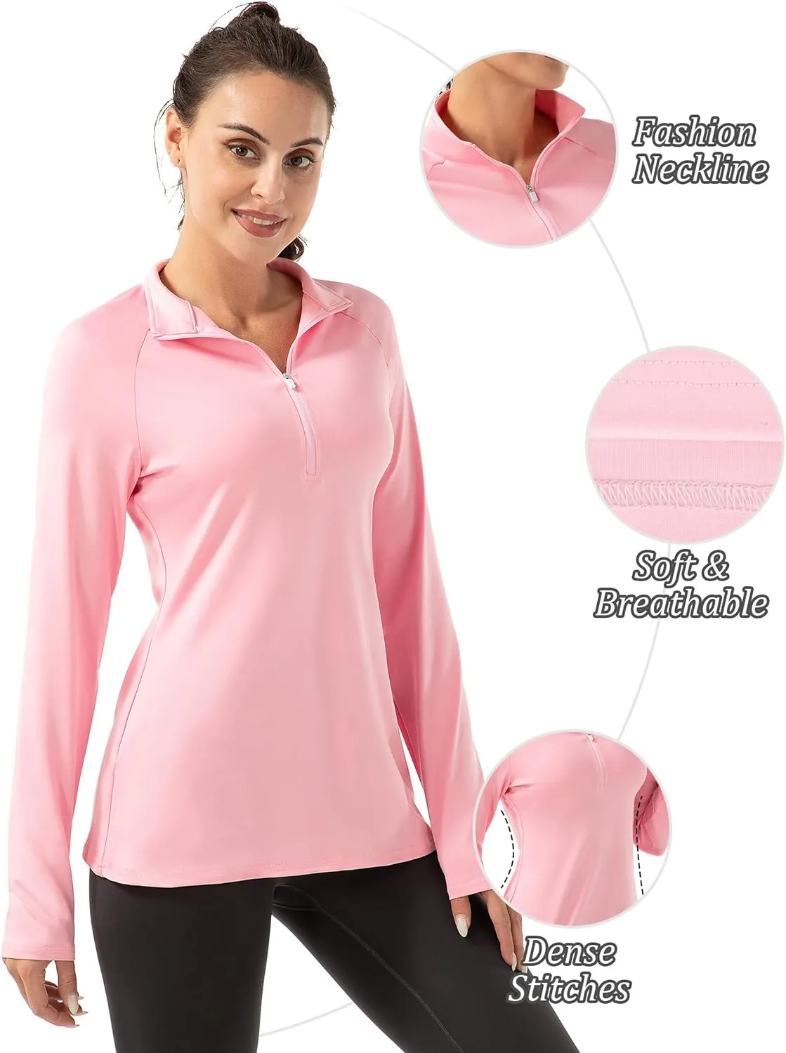 Women's Polo Shirts Long Sleeve UPF 50  Sun Protection Tennis Golf Workout Tops Sport Zipper V Neck