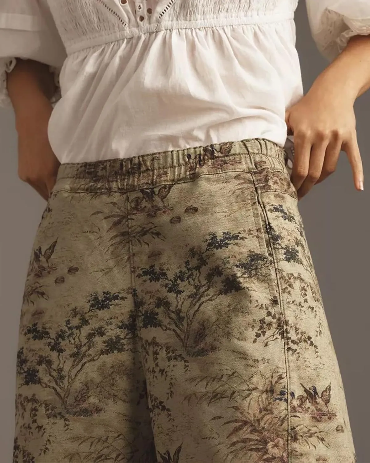 Women's Printed Barrel Pants High Rise Wide Leg Tapered Pants Baggy Boyfriend Pants with Pockets