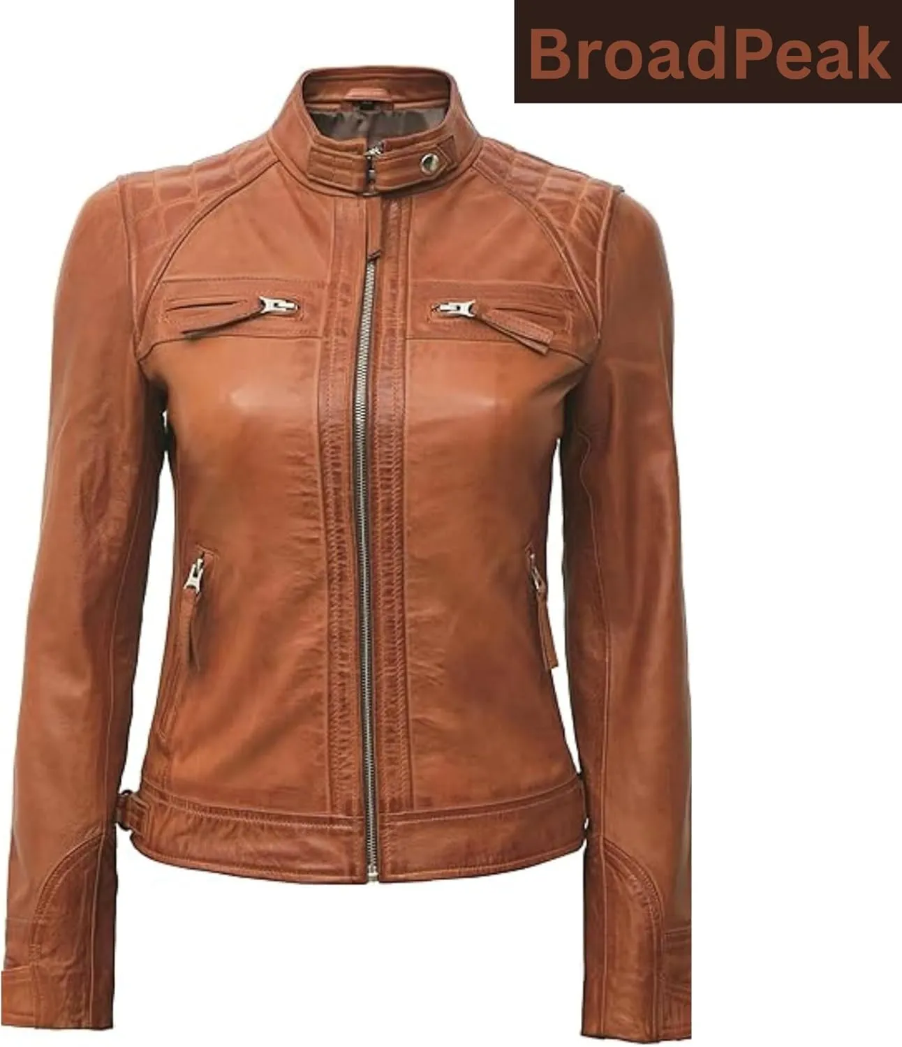 Women's Quilted Biker Leather Jacket  Sleek Caf-Inspired Design