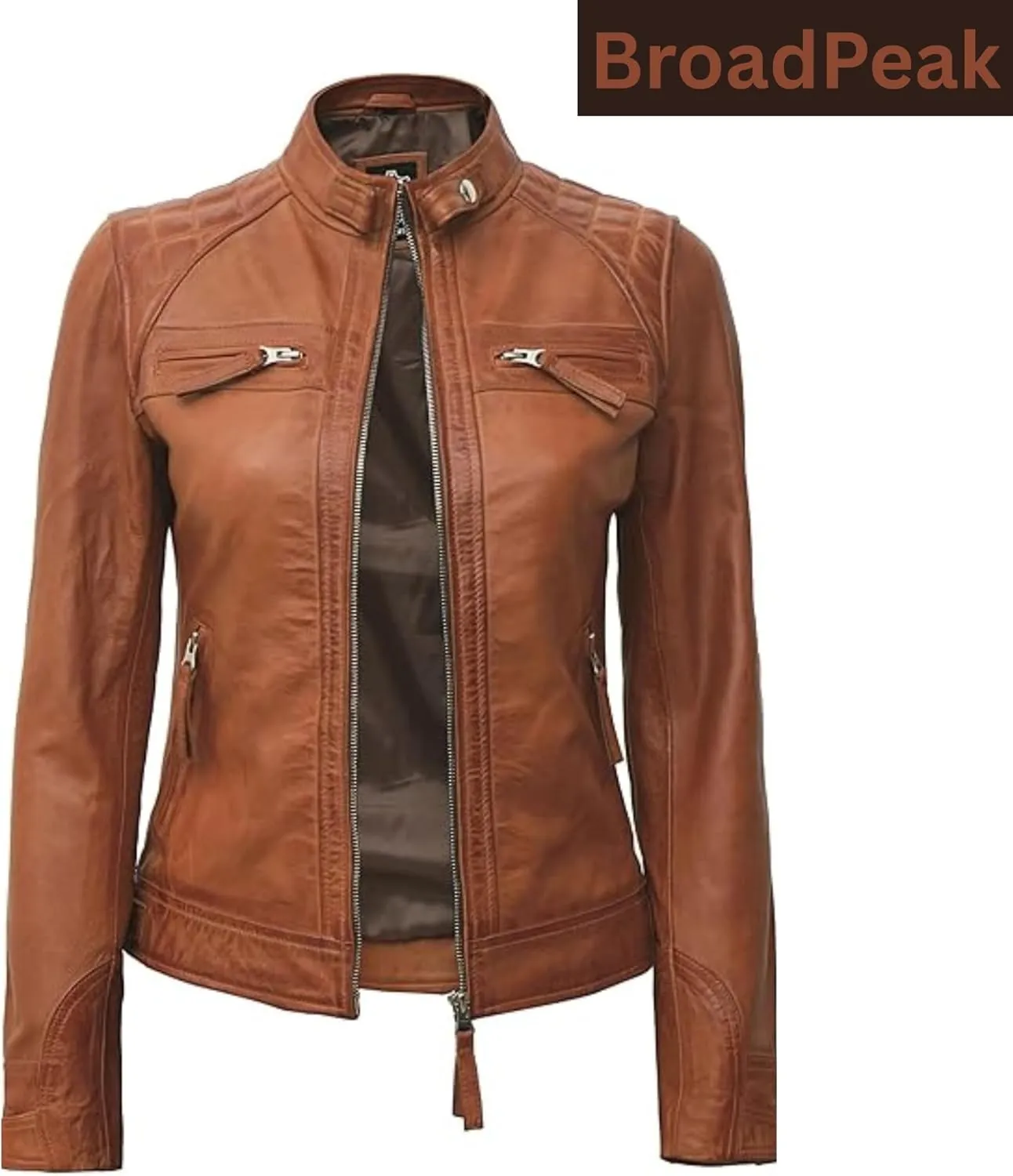 Women's Quilted Biker Leather Jacket  Sleek Caf-Inspired Design