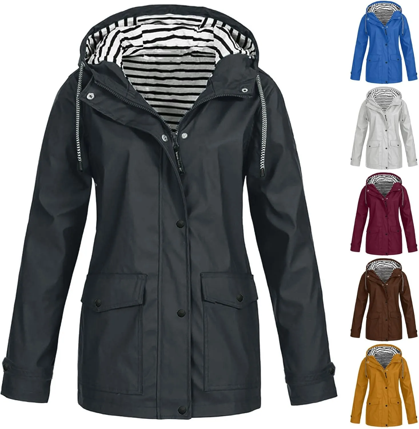 Womens Rain Coat Waterproof Active Outdoor Rain Jacket Lightweight Zip Up Summer Fall Raincoat Windbreaker With Hood