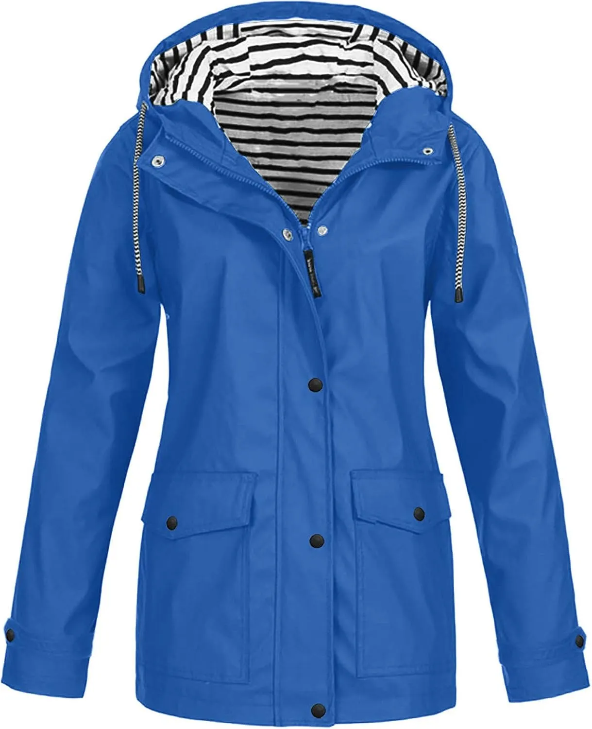 Womens Rain Coat Waterproof Active Outdoor Rain Jacket Lightweight Zip Up Summer Fall Raincoat Windbreaker With Hood