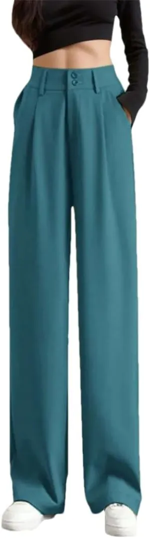 WomenS Wide Leg Pants High Waist Trouser Office Ladies Fashion Loose Suit Trousers