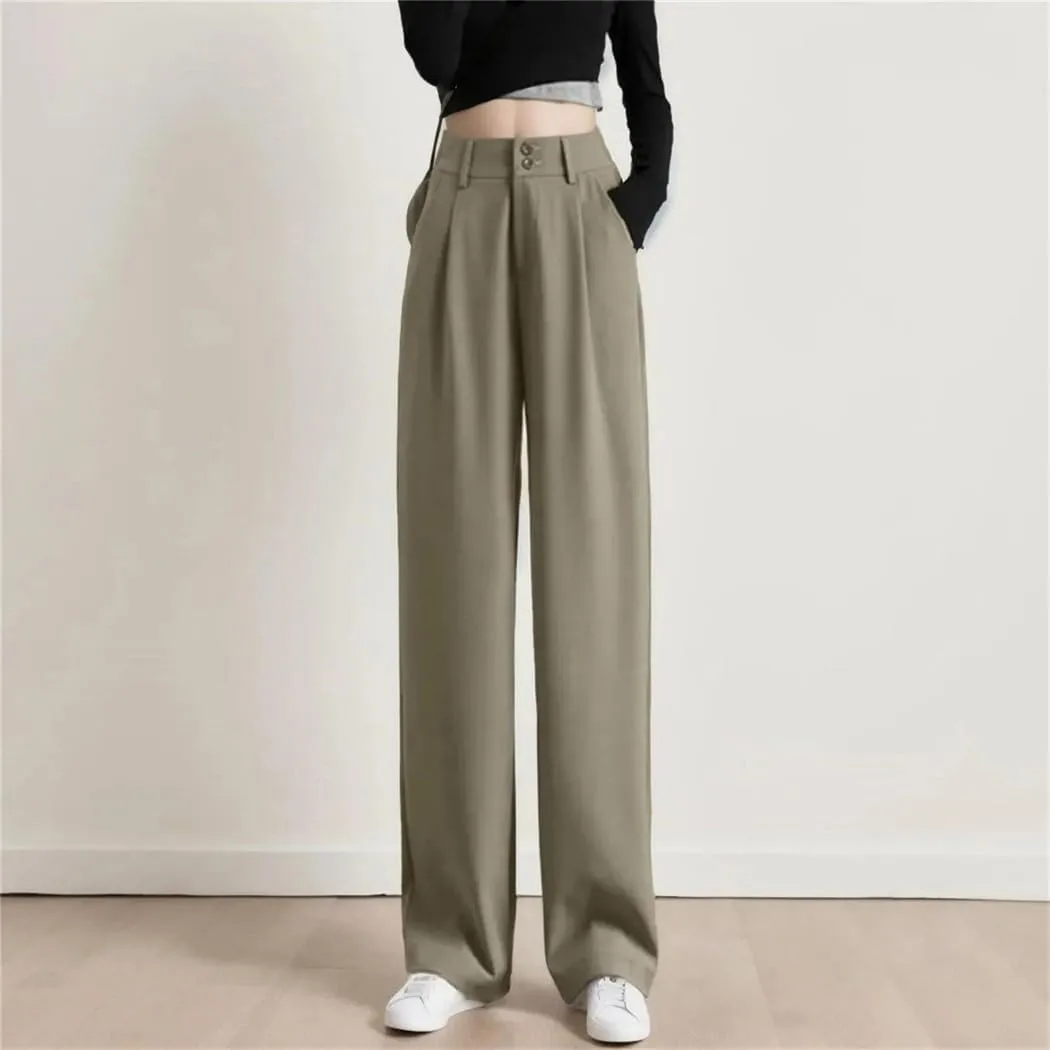 WomenS Wide Leg Pants High Waist Trouser Office Ladies Fashion Loose Suit Trousers