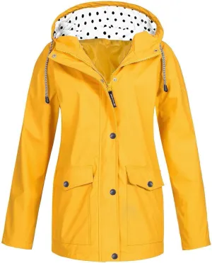 Womens Windbreaker Jacket Drawstring Zip Up Windproof Raincoats Waterproof Hooded Trench Coat Women Outdoor Travel