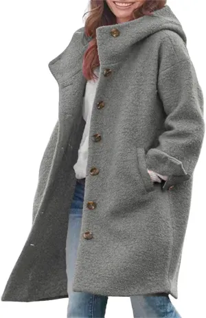 Womens Winter Wool Pea Coat Single Breasted Long Trench Coats with Hooded Outerwear Jackets