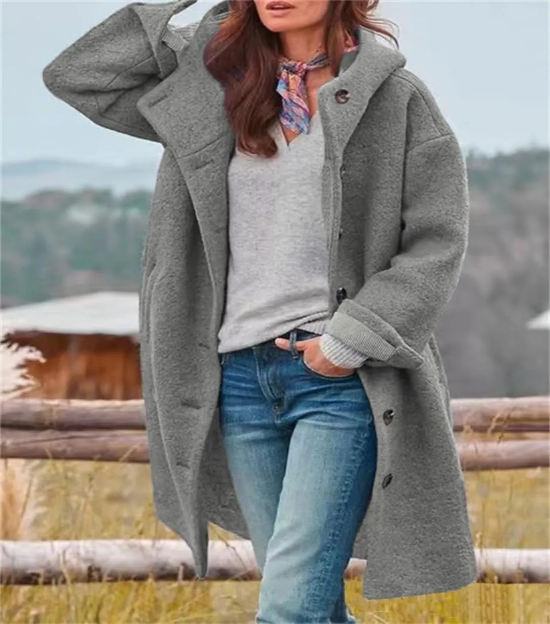 Womens Winter Wool Pea Coat Single Breasted Long Trench Coats with Hooded Outerwear Jackets