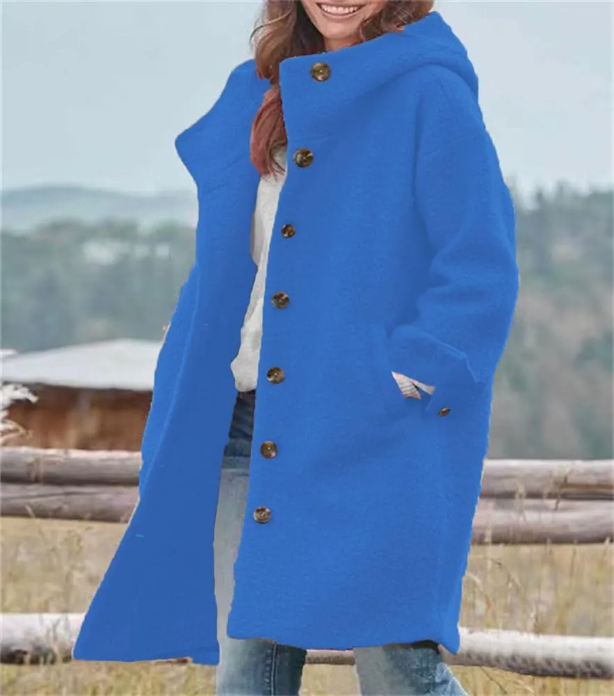 Womens Winter Wool Pea Coat Single Breasted Long Trench Coats with Hooded Outerwear Jackets