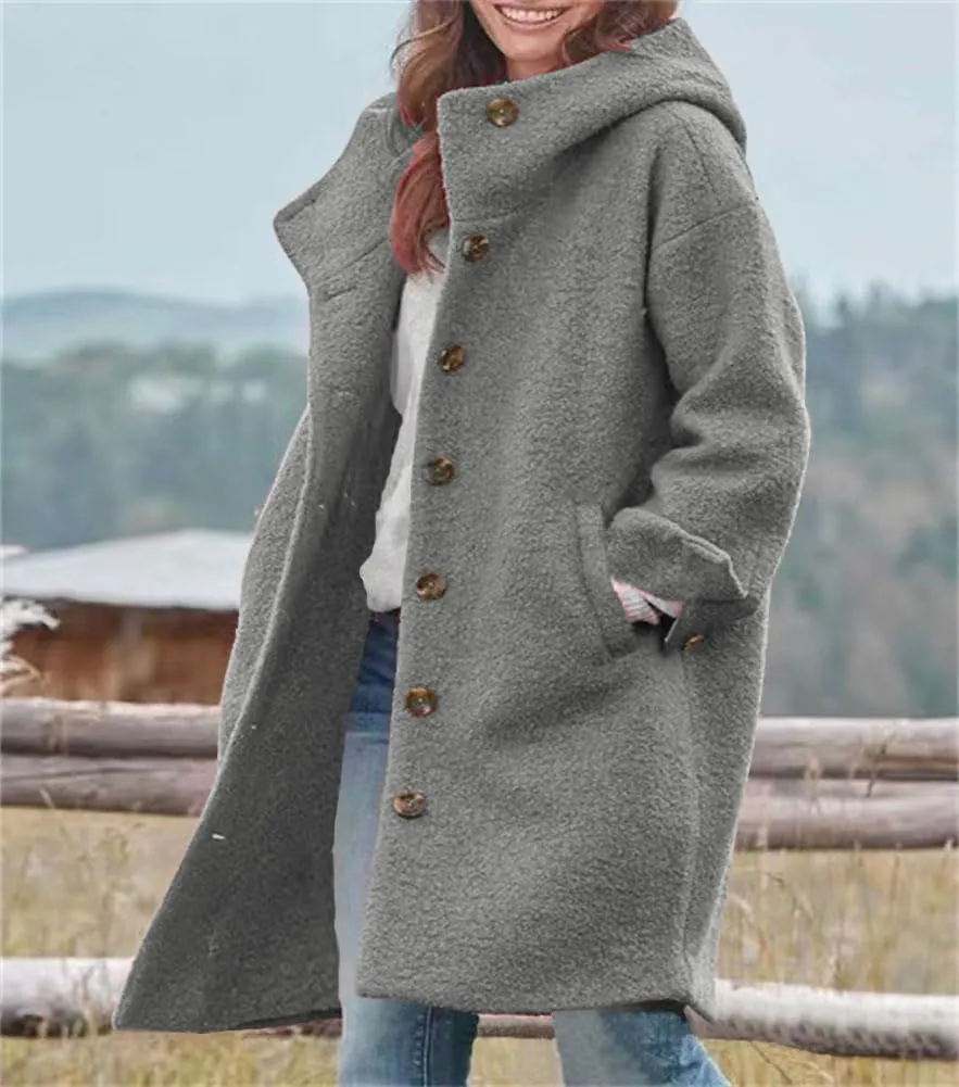 Womens Winter Wool Pea Coat Single Breasted Long Trench Coats with Hooded Outerwear Jackets