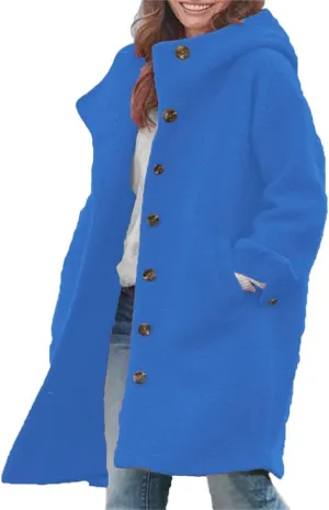 Womens Winter Wool Pea Coat Single Breasted Long Trench Coats with Hooded Outerwear Jackets