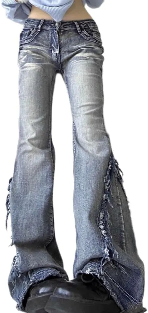 Y2K Flare Jeans for Women - Bell Bottoms, Baggy, Low Rise, Wide Leg Streetwear