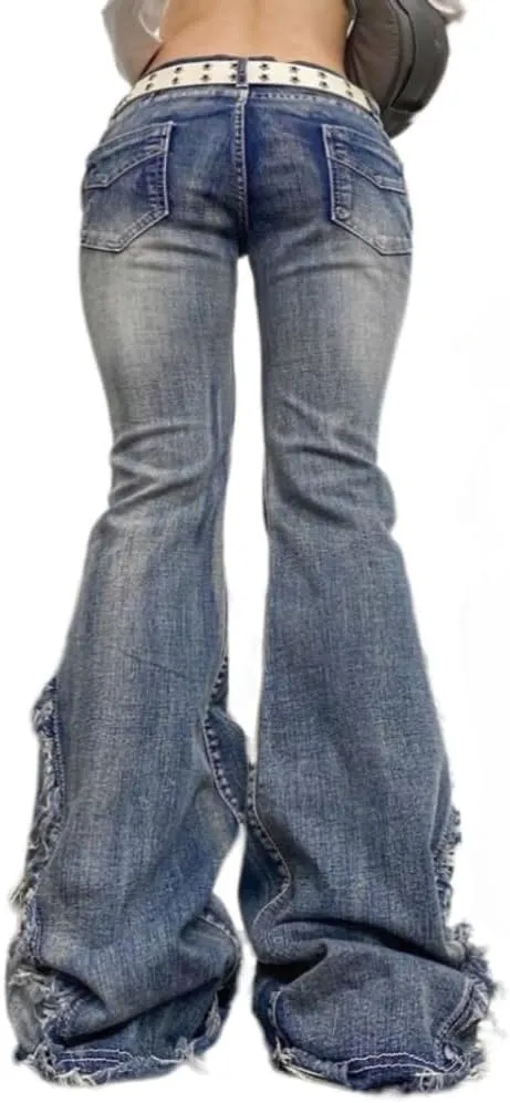 Y2K Flare Jeans for Women - Bell Bottoms, Baggy, Low Rise, Wide Leg Streetwear
