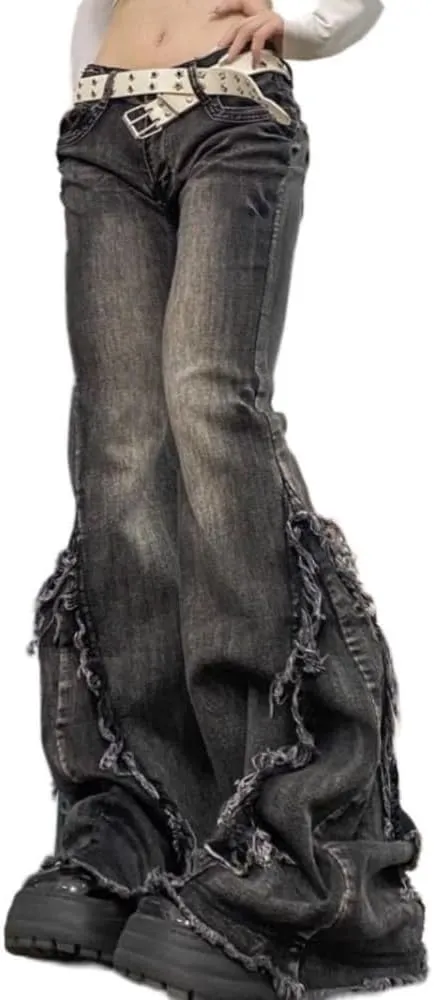 Y2K Flare Jeans for Women - Bell Bottoms, Baggy, Low Rise, Wide Leg Streetwear