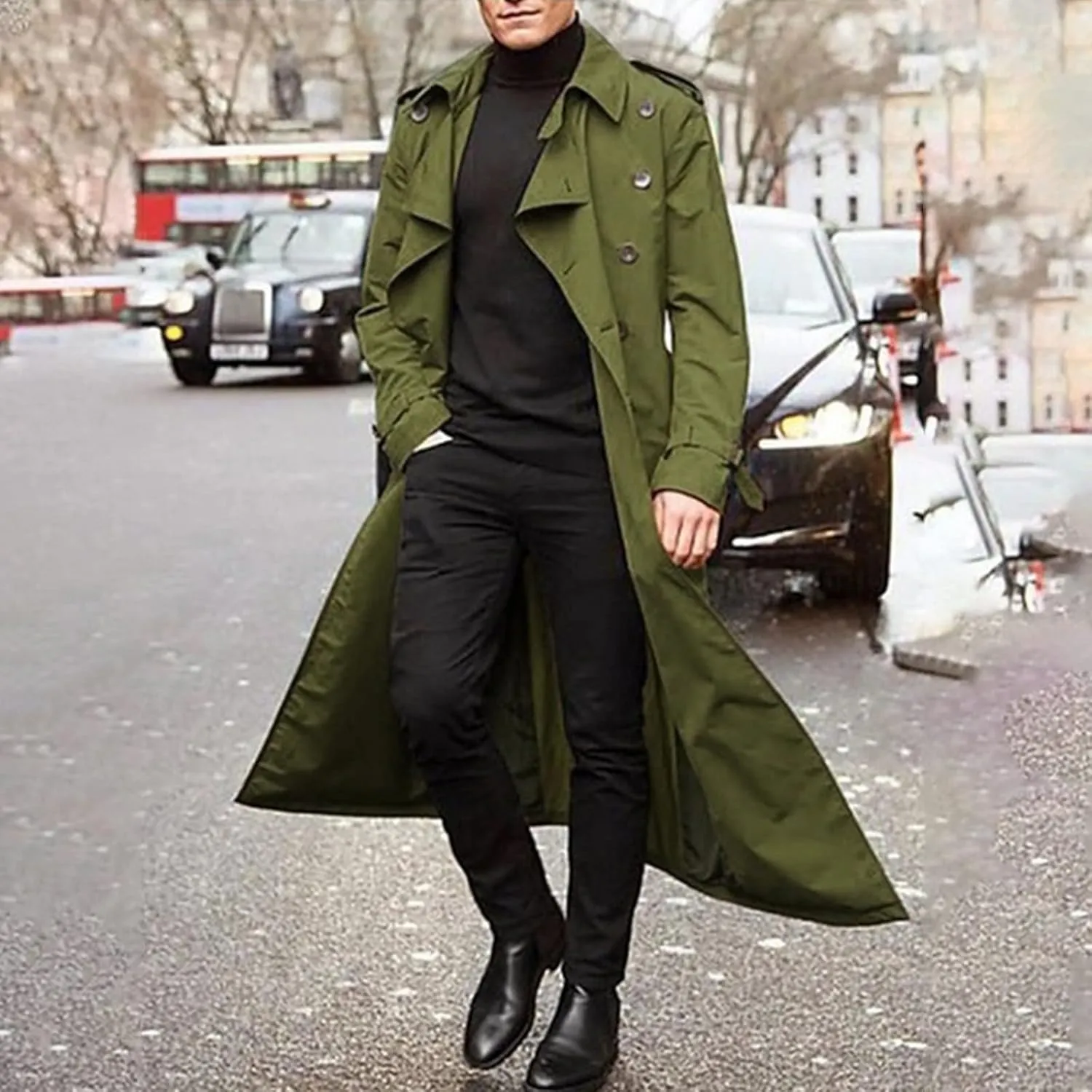 Ymosrh Rain Coats for Men Lightweight Trench Coat Long Overcoat Winter Mens Jackets Outwear