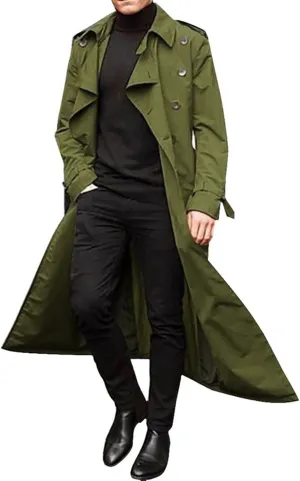 Ymosrh Rain Coats for Men Lightweight Trench Coat Long Overcoat Winter Mens Jackets Outwear