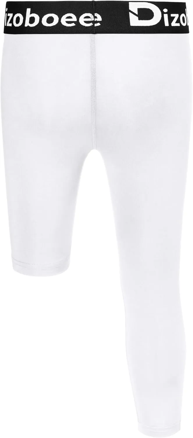 Youth Boys Compression Pants One Leg 3/4 Leggings for Sports Kids Basketball Tights Baseball Football Pants