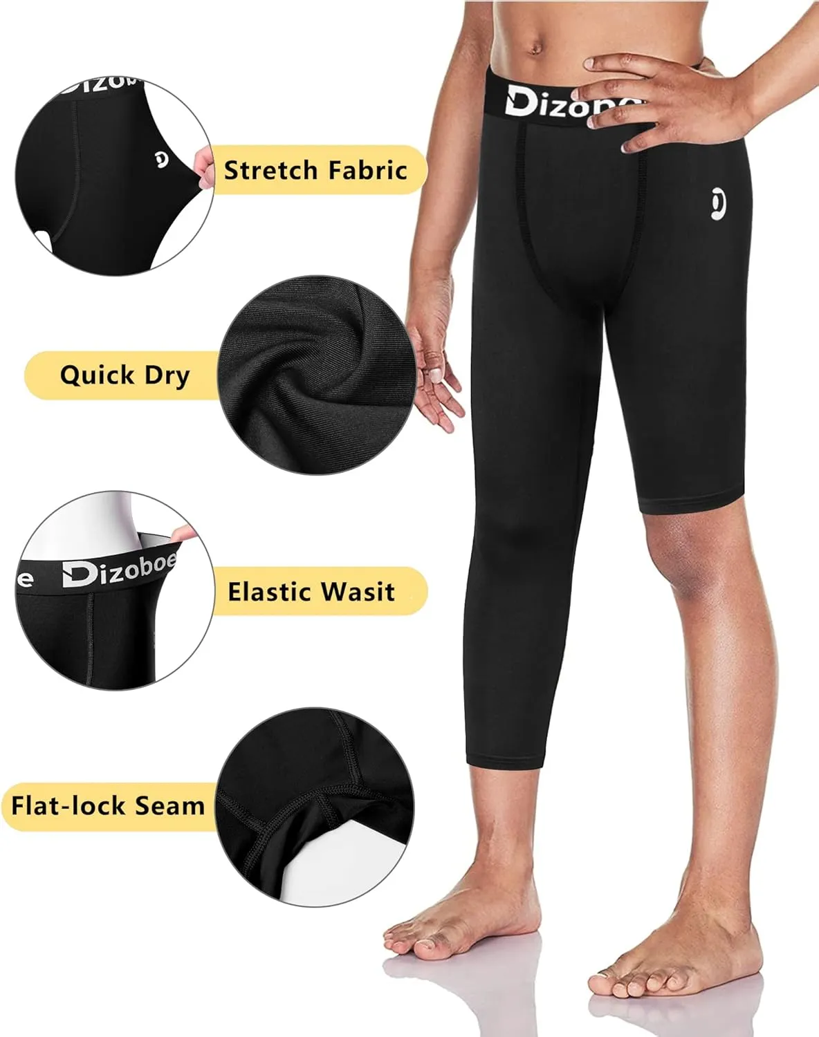 Youth Boys Compression Pants One Leg 3/4 Leggings for Sports Kids Basketball Tights Baseball Football Pants