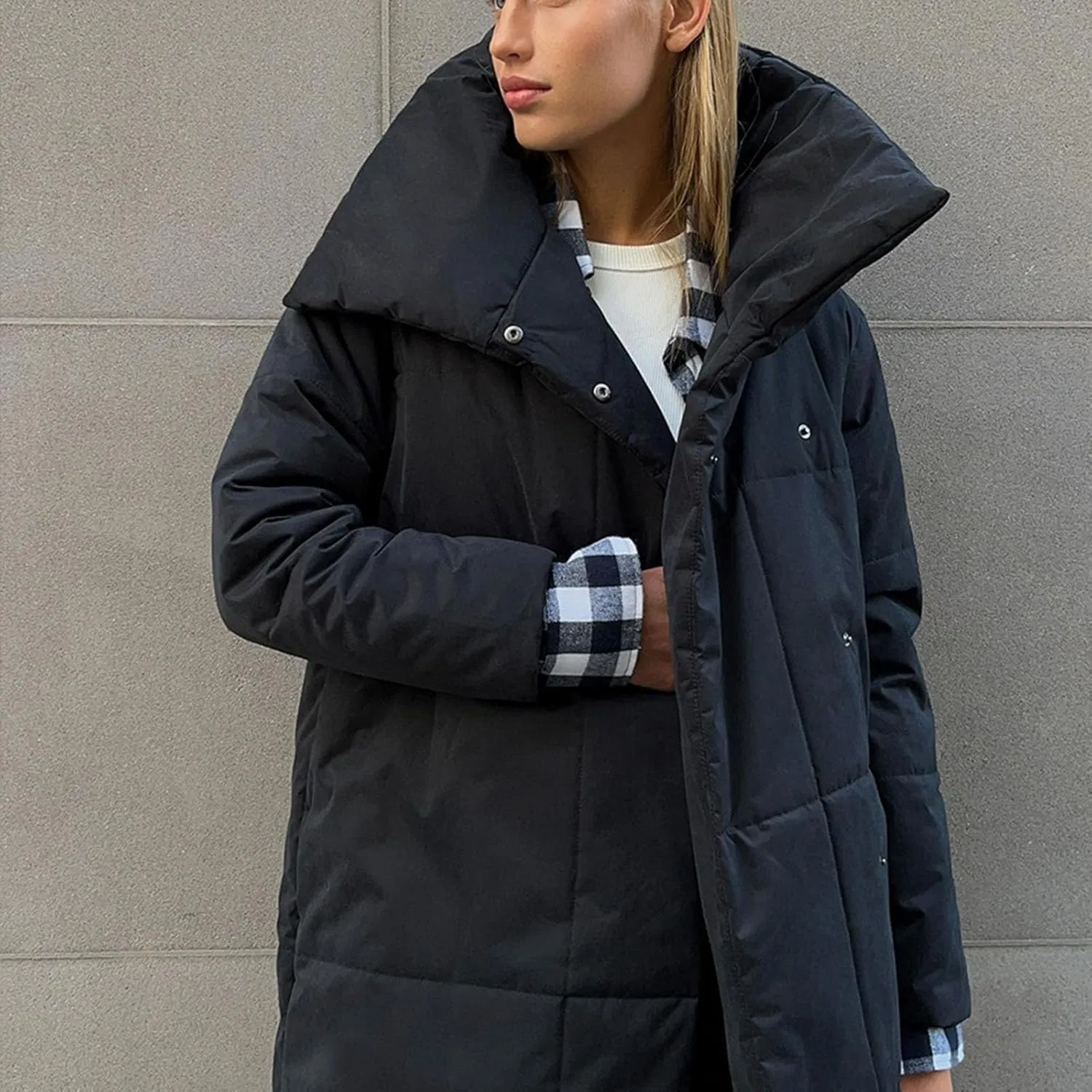 YRAETENM Trench Coat Women Winter Long Quilted Puffer Coat Windproof Thick down Jackets Oversized Parka Outerwear with Belt